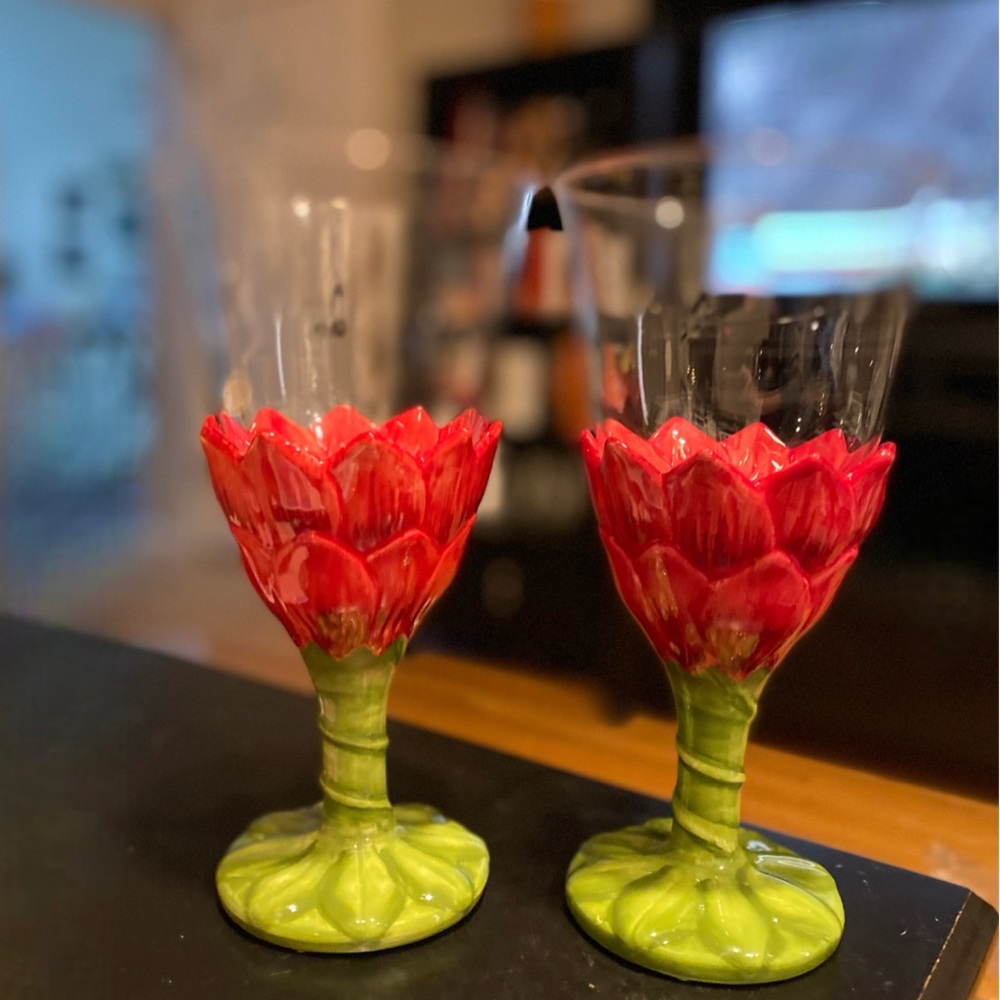 222 fifth, Dahlia Water Glasses/Goblets, Ceramic & Glass, Set of 2 - Picture 1 of 13